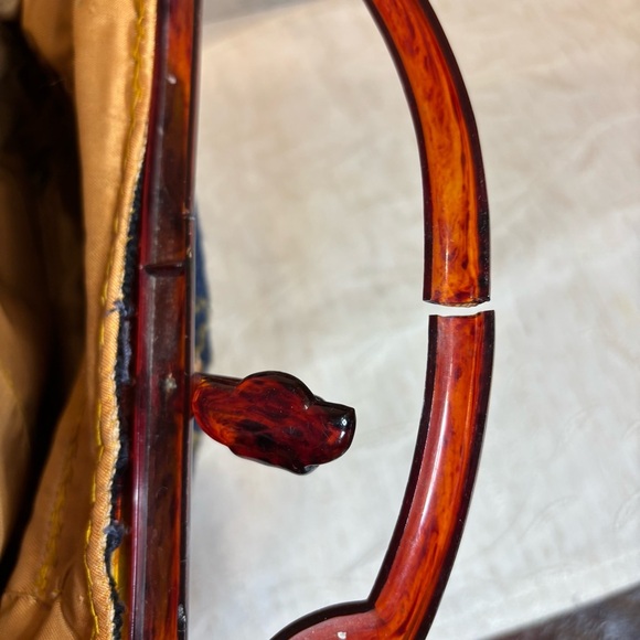 Vintage Sewing Tapestry Bag/Handbag with Bakelite Handle, Blue Floral. Clutch - Picture 6 of 16